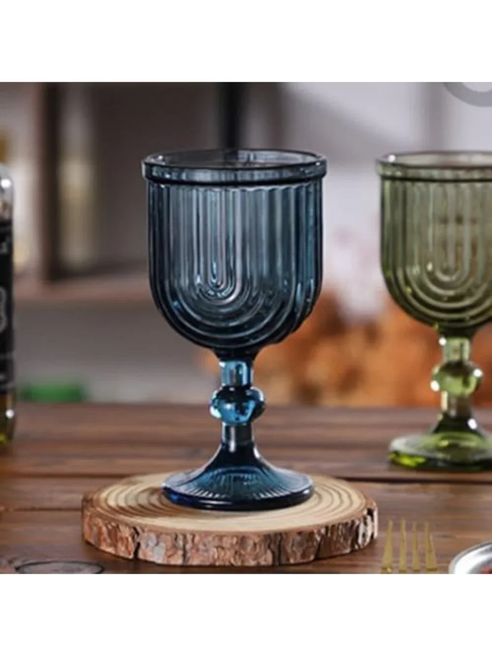Vintage Blue Glass Water Goblets Set of 6 | 10 oz Wine Glasses for Parties